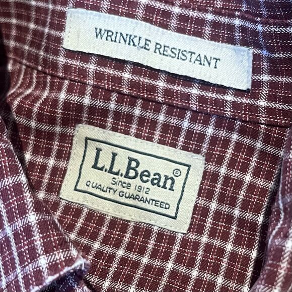 LL Bean Shirt Men’s Size Medium Plaid Check Button Up Short Sleeve Wrinkle Free - Picture 5 of 8